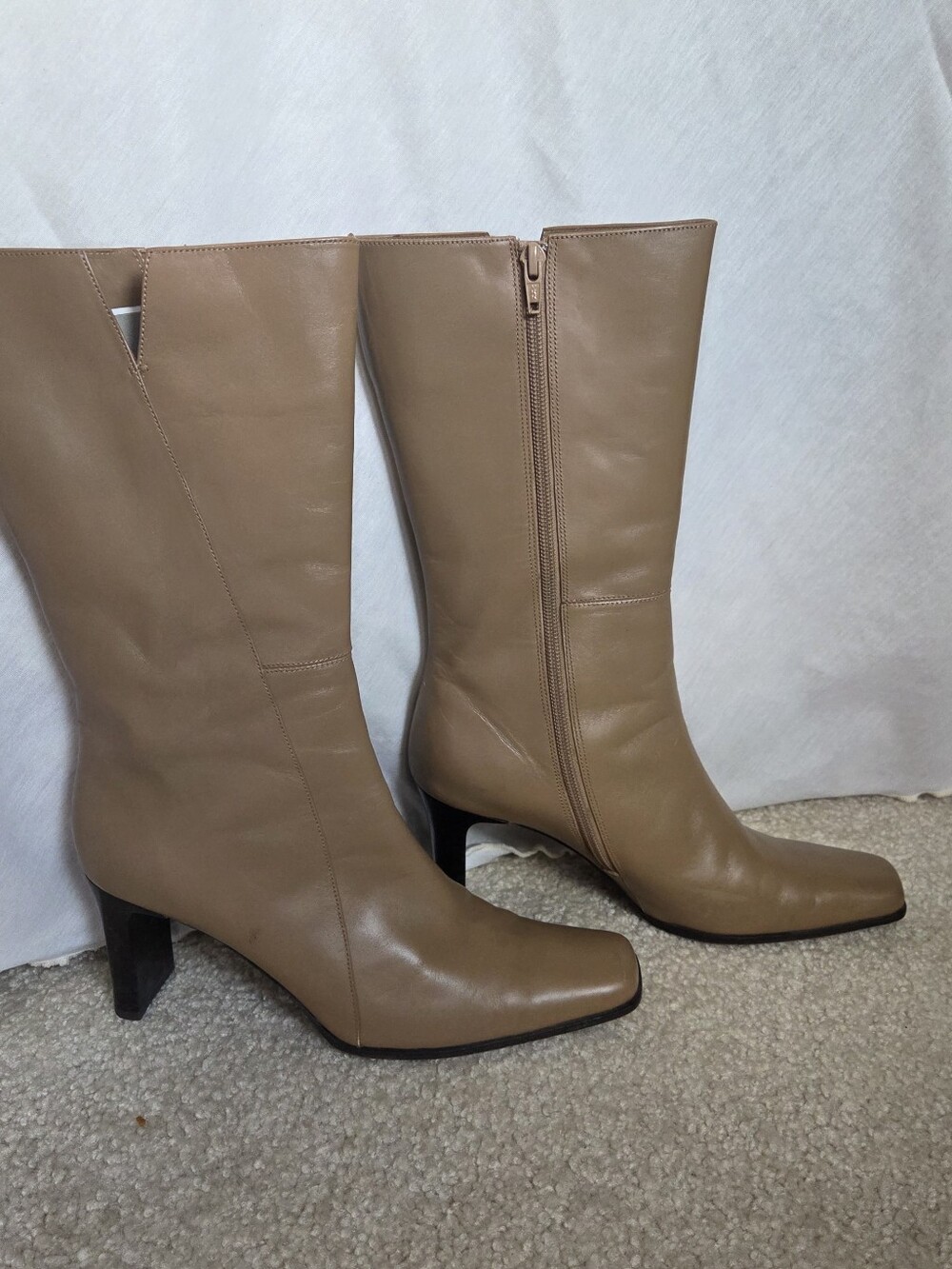 Vaneli Tan Leather Mid-Calf Heeled Boots